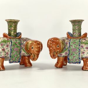 Pair Chinese porcelain elephant joss stick holders, c. 1850. side view