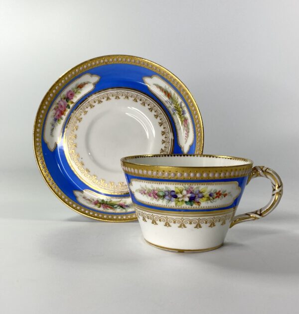 Royal Worcester ‘Jewelled’ cup and saucer, dated 1876. top and side