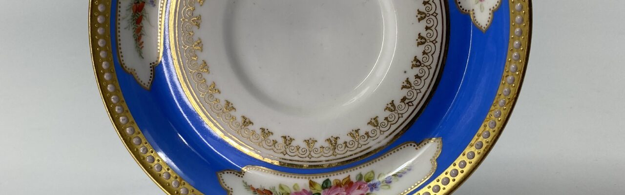 Royal Worcester ‘Jewelled’ cup and saucer, dated 1876. Top