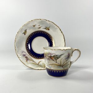 Royal Worcester porcelain cup and saucer. Robins, dated 1902.