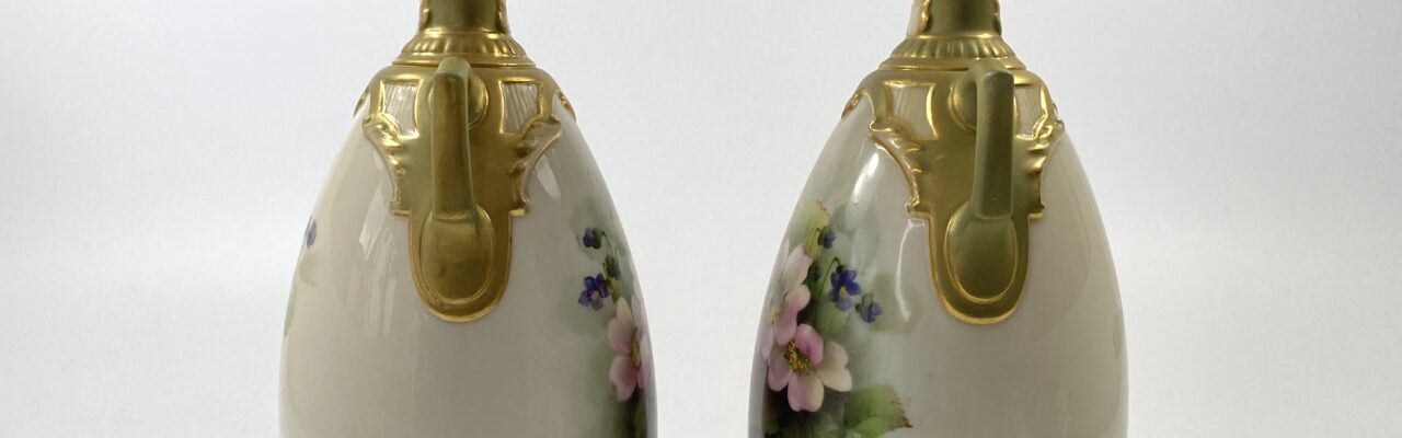 Royal Worcester, pair of porcelain vases, by George Cole, d. 1908.
