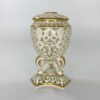 Graingers Worcester reticulated vase and cover, c. 1890. closeup white and gold