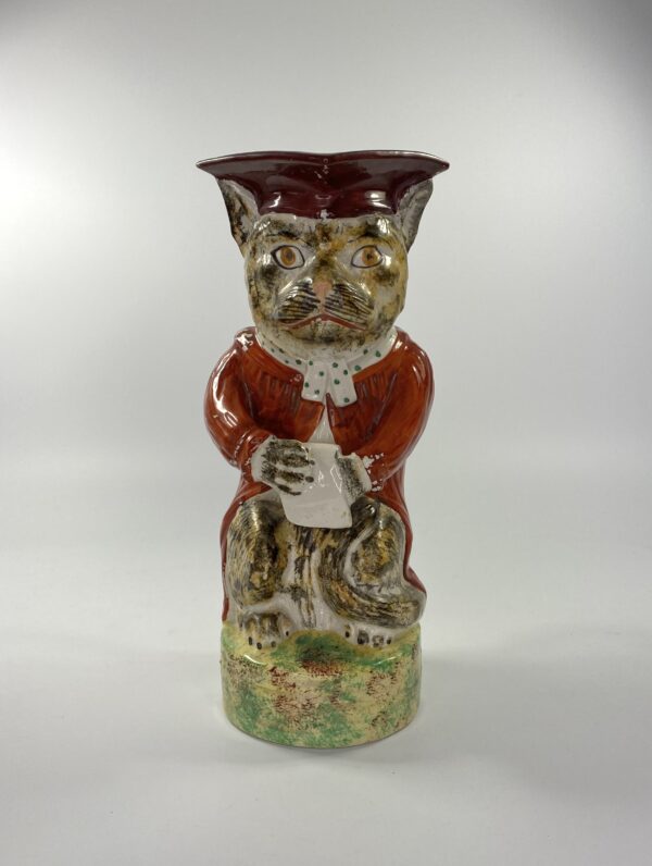 Rare Staffordshire pottery cat jug, c. 1860. front