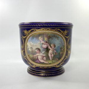 ‘Sevres’ porcelain ‘Jewelled’ cache pot, c. 1870. cherub