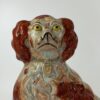 Pair Staffordshire pottery Spaniels, of large size, c. 1840. face