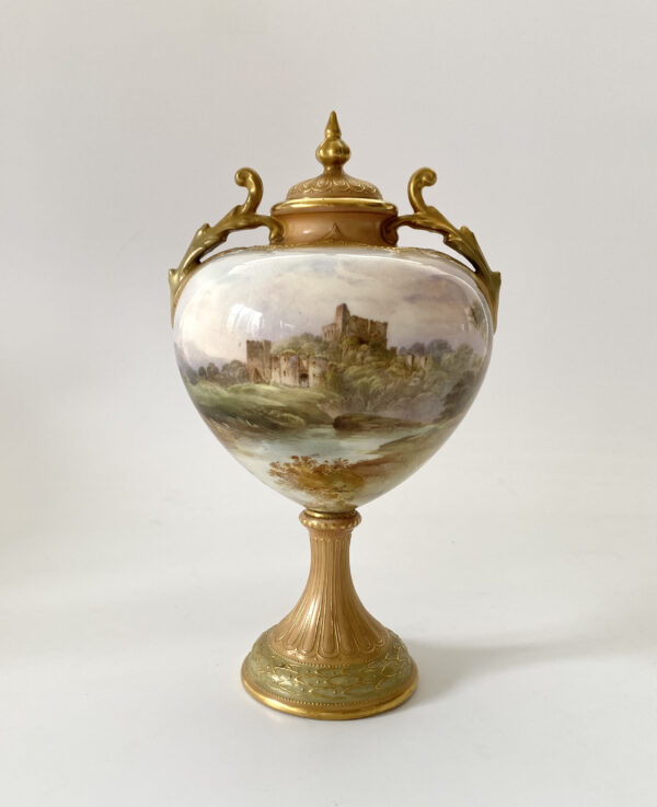 Royal Doulton vase and cover, signed J.H. Plant, c. 1900. closeup