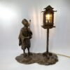 Japanese bronze lamp, signed Yoshitani, 美谷特製. Meiji Period.