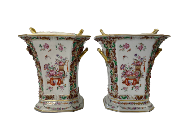 Pair Chinese porcelain bough pots. c. 1760. Qianlong Period.