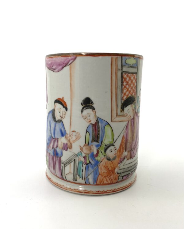 Chinese porcelain mug. Famille rose decoration. c. 1760. closeup people