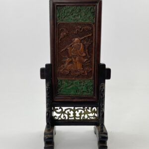Chinese jade and boxwood table screen. ‘Shoulao’, early 19th. C.