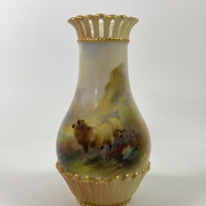 Royal Worcester porcelain vase. Sheep. Harry Davis, dated 1909