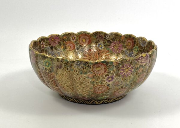 Satsuma earthenware bowl. ‘Millefleur’ pattern, signed Hozan. Meiji Period