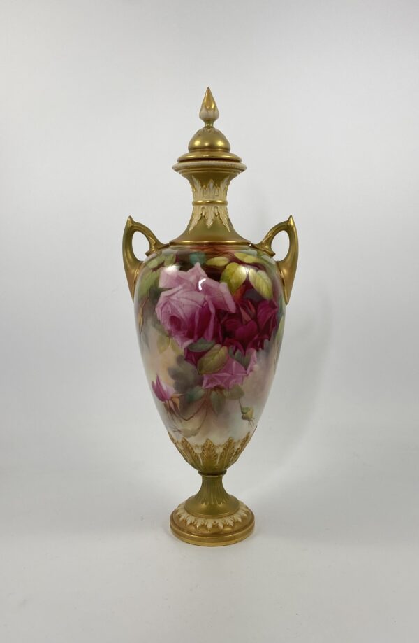 Royal Worcester vase and cover. Roses, by Jack Southall, 1912