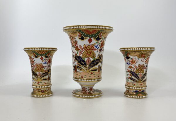 Spode porcelain garniture of ‘Imari’ spill vases, c. 1810