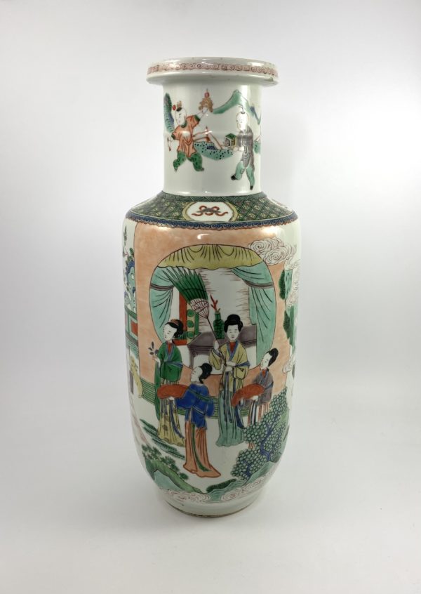 Chinese porcelain rouleau vase, 19th C. Qing Dynasty.