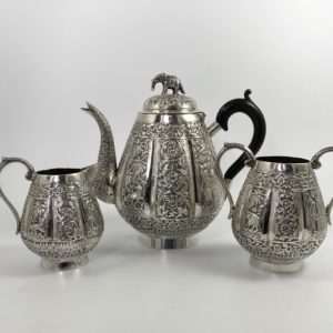 Indian silver three piece teaset, c. 1890