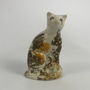 Staffordshire pottery cat. Pratt glazes, c. 1800