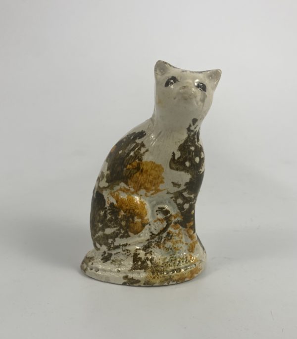 Staffordshire pottery cat. Pratt glazes, c. 1800