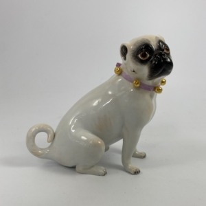 Meissen porcelain seated pug dog, c. 1930.