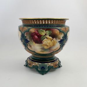 Royal Worcester porcelain jardiniere. ‘Roses’, dated 1907.