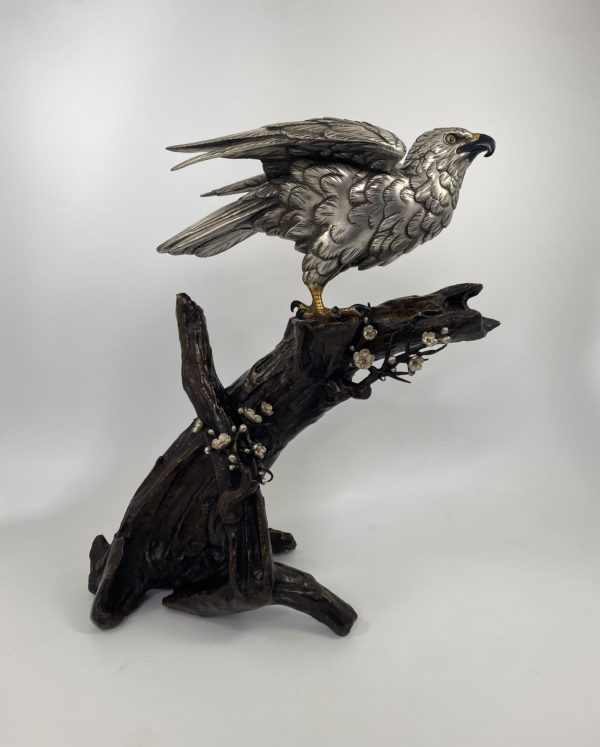 Japanese silvered bronze Sea Eagle okimono, Genryusai Seiya. Meiji Period