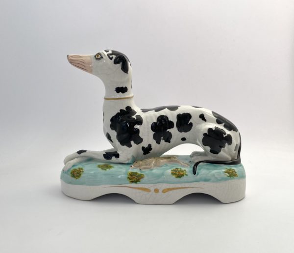 Staffordshire pottery ‘Disraeli curl’ Greyhound of large size, c. 1850