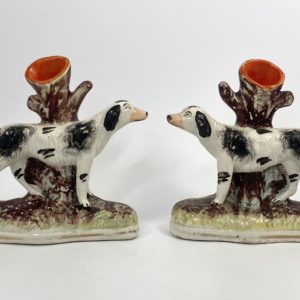 Pair Staffordshire pottery ‘Pointer’ spill vases, 1870