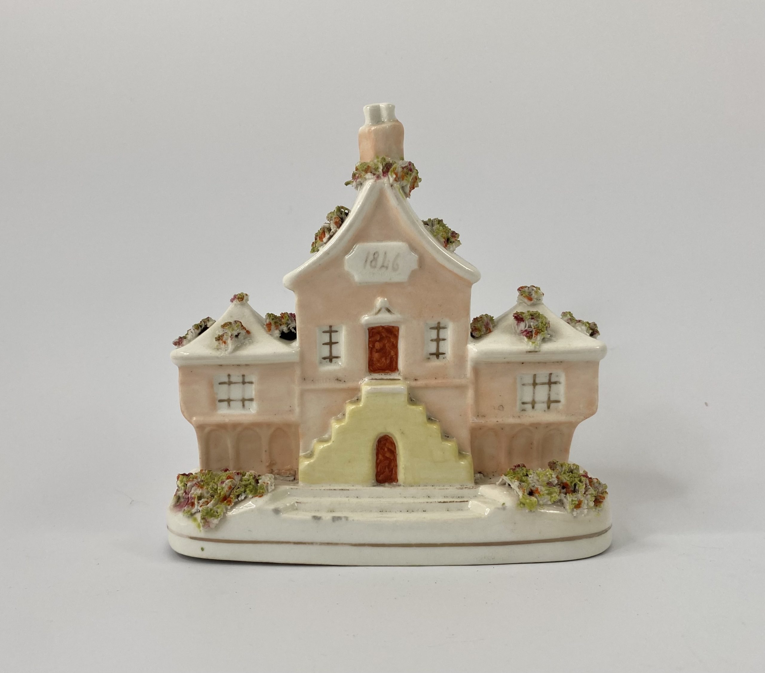 Staffordshire porcelaneous cottage, dated 1846