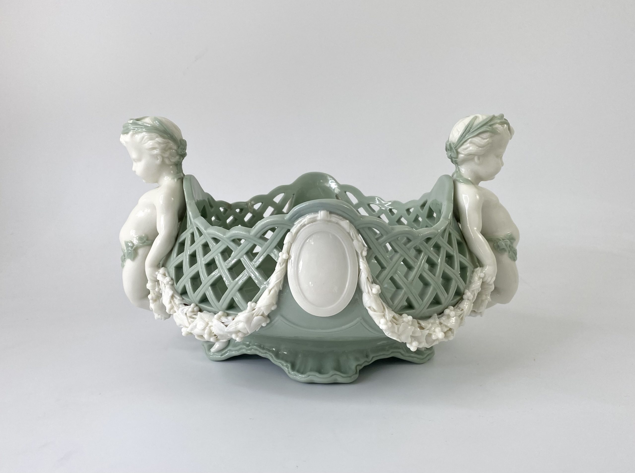Minton porcelain ‘Pate sur Pate’ basket, dated 1867