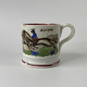English pottery ‘Racing’ mug, c. 1840.