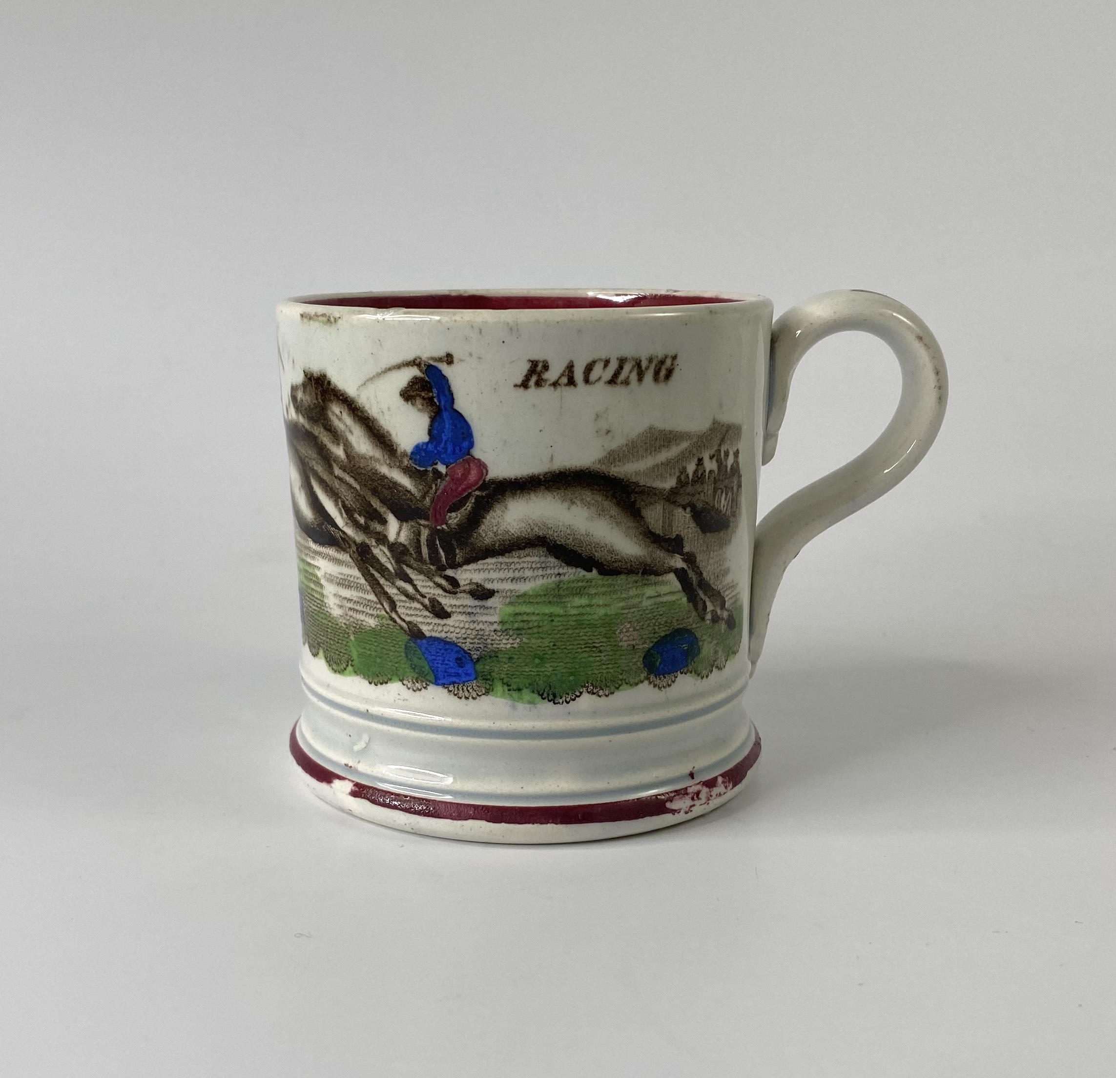 English pottery ‘Racing’ mug, c. 1840