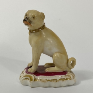 Rockingham porcelain pug dog, c. 1835.