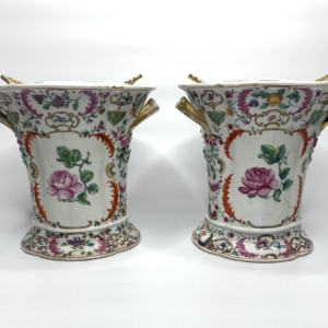 Pair Chinese porcelain bough pots, c. 1760. Qianlong Period.