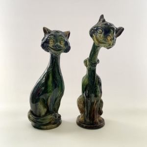 Pair Arts and Crafts pottery Cat candlesticks, c. 1910.