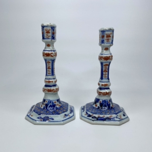 Pair Chinese ‘Imari’ porcelain candlesticks, c. 1720. Kangxi Period.