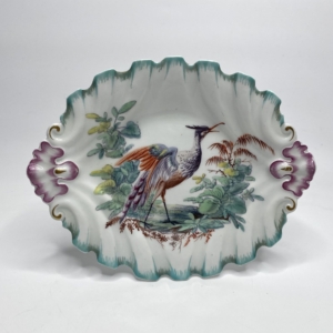 Chelsea silver shaped dish, Exotic Bird, c. 1760.