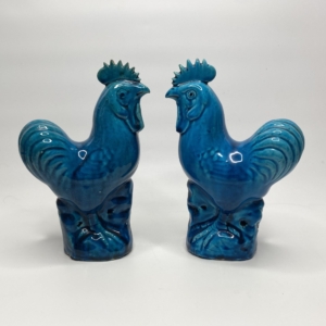Pair Chinese porcelain Cockerels, c. 1880. Qing Dynasty.