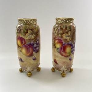 Royal Worcester Fruit vases, signed David J. Scyner.