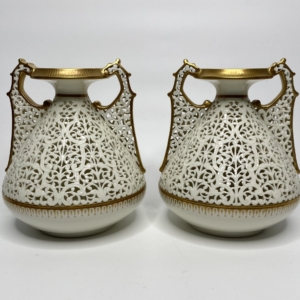 Pair Graingers Worcester reticulated vases, c. 1880.