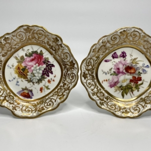 Pair Coalport porcelain dishes, Spring Flowers, c. 1820.