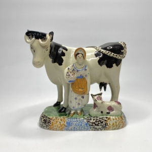 Prattware cow and maid group, Mexborough, c. 1820.