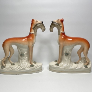 Pair Staffordshire pottery Greyhounds, c. 1860.