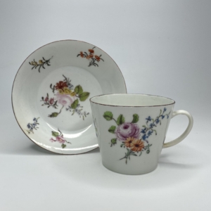 Chelsea porcelain conical cup & saucer, c. 1755.