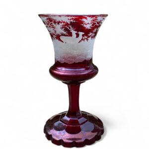 Bohemian ruby glass goblet, Stags, c. 1880.