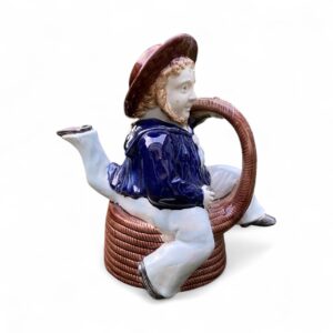 Staffordshire Majolica Manxman teapot, c. 1880.