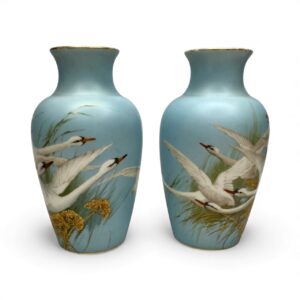 Pair Royal Worcester vases, Swans, Charles Baldwyn, d. 1906.