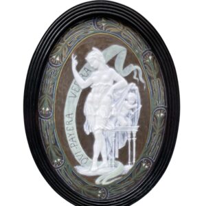 English pate sur pate plaque, Liberty revealing Cupid, c. 1870.
