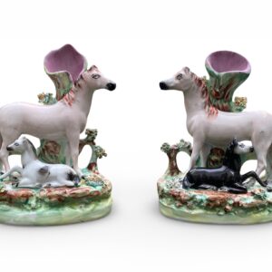 Pair Staffordshire horse spill vases, Thomas Parr, c. 1850.