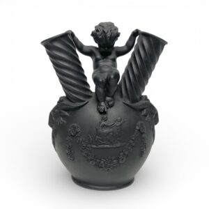 Wedgwood black basalt cherub flask, c.1850.